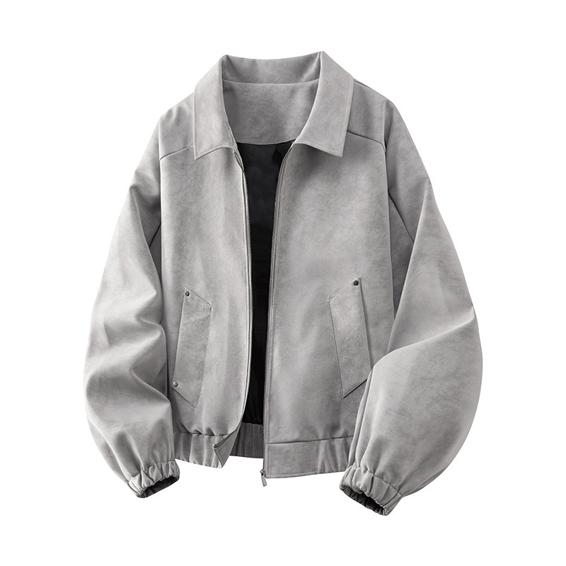 Retro lapel leather jacket - Image 8