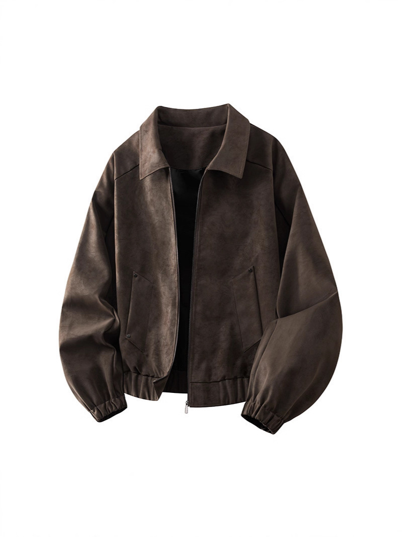 Retro lapel leather jacket - Image 2