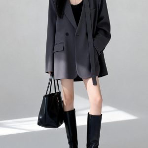 Ribbon Collarless New Casual Suit Jacket for Women Spring and Autumn High-End Design Loose Slimming Belt Temperament Suit
