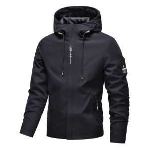 Windproof Men's Jacket, Simple Workwear Trendy Brand Top, Hooded Outerwear Jacket, Sports Casual Top