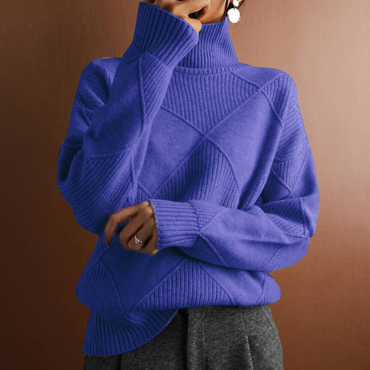 Loose high neck warm sweater solid color knitted pullover top - Image 11