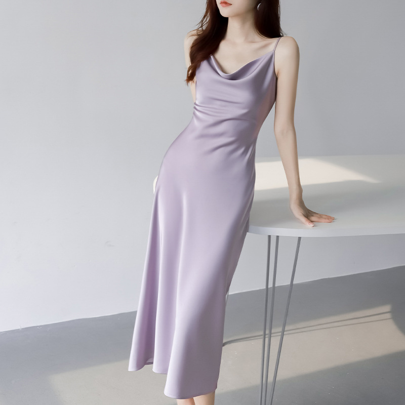 Sour satin swing collar camisole dress for women, sleeveless and stunning long skirt - Image 7
