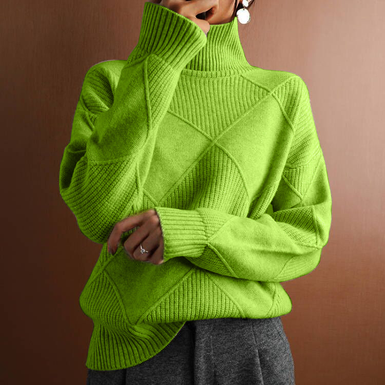 Loose high neck warm sweater solid color knitted pullover top - Image 8