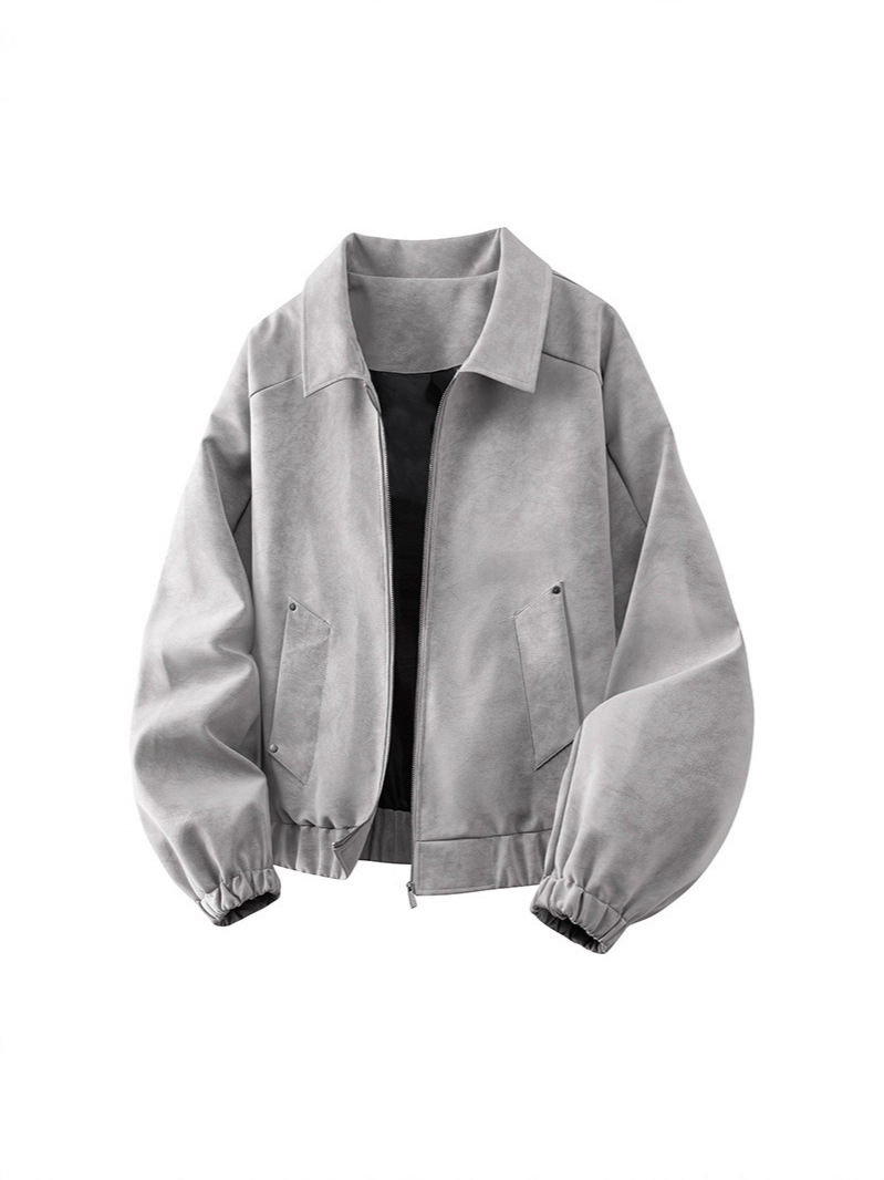 Retro lapel leather jacket - Image 3