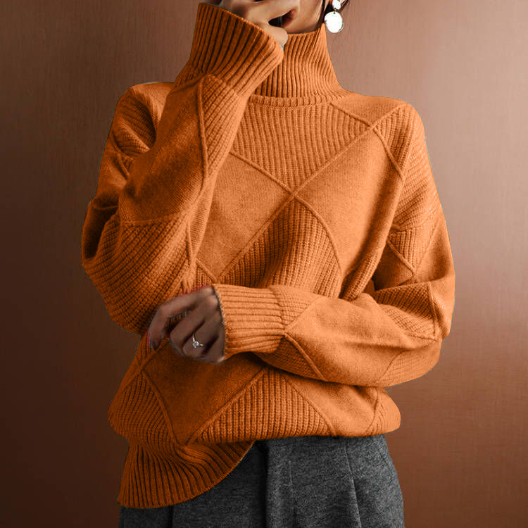Loose high neck warm sweater solid color knitted pullover top - Image 9