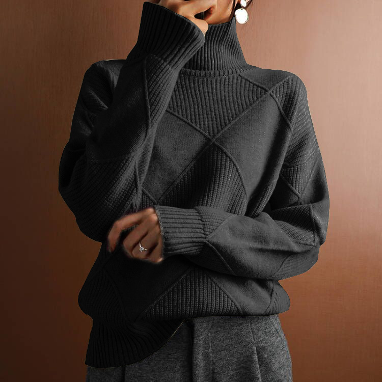 Loose high neck warm sweater solid color knitted pullover top - Image 10