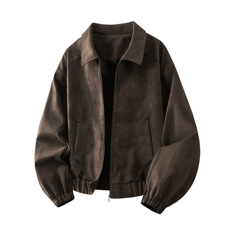 Retro lapel leather jacket - Image 7