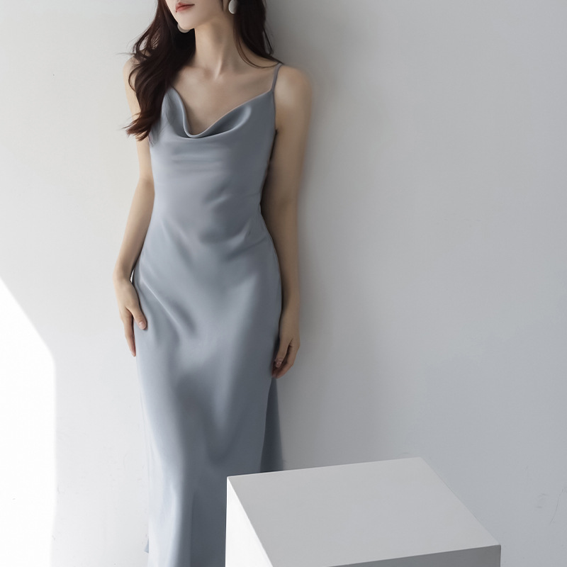 Sour satin swing collar camisole dress for women, sleeveless and stunning long skirt - Image 9