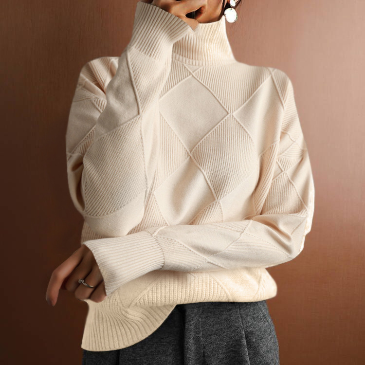 Loose high neck warm sweater solid color knitted pullover top - Image 7