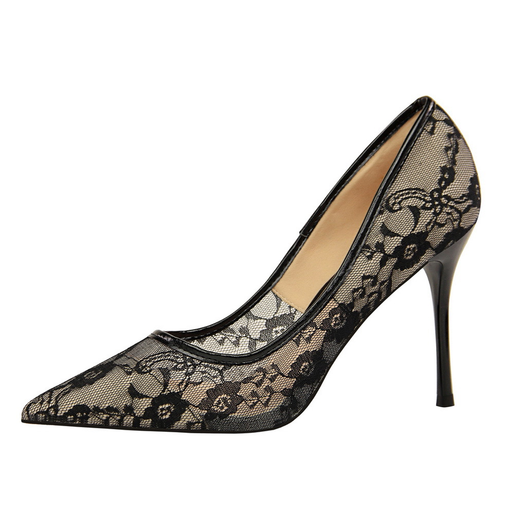 Sexy slimming high heels women's shoes stiletto high heel shallow mouth pointed mesh hollow lace shoes - Image 6