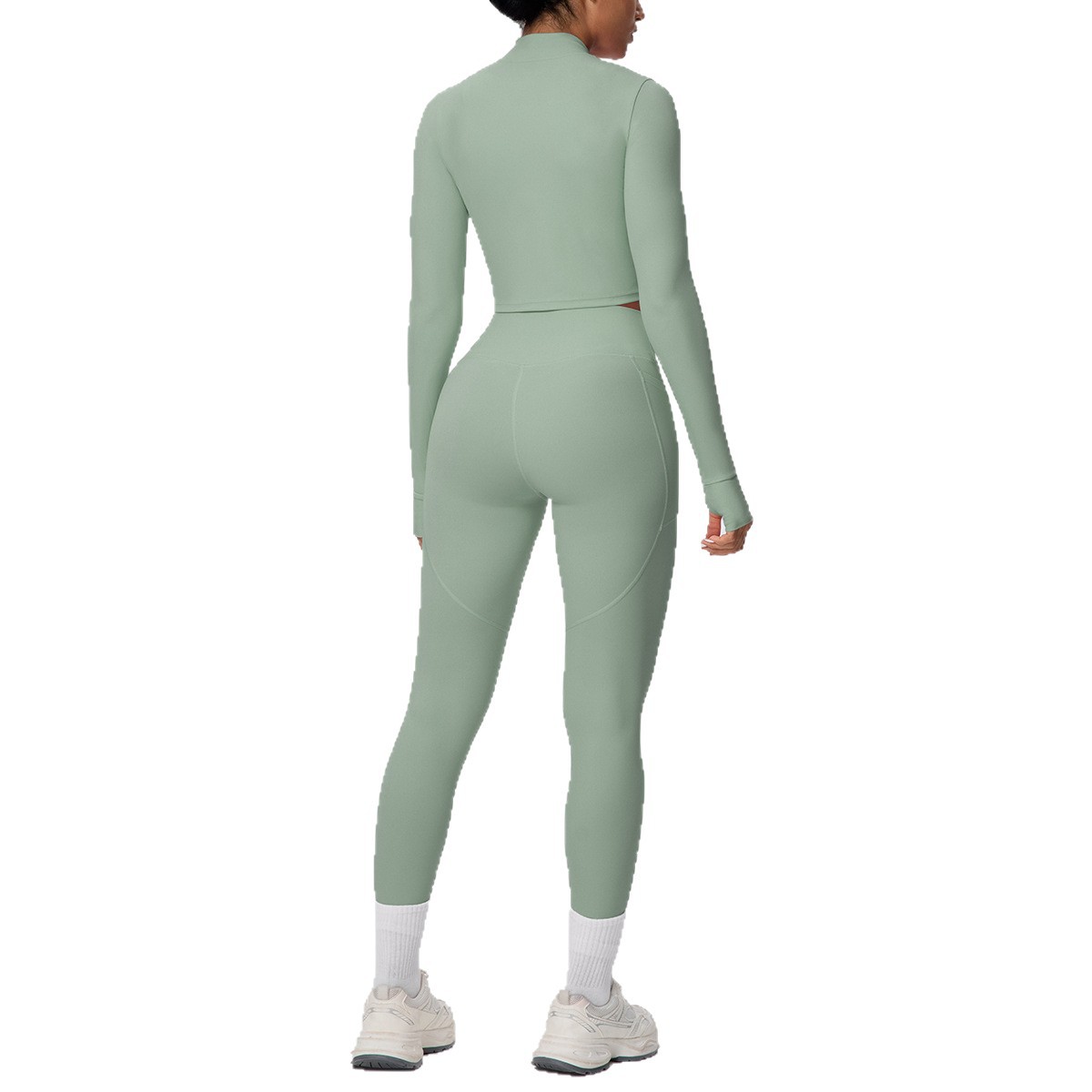 Cropped Zip-Up Yoga Set with High-Waist Leggings & Pockets - Image 5