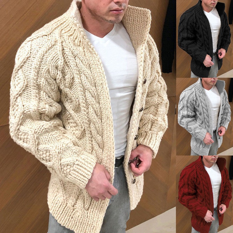 Men’s Thick Cable Knit Cardigan Sweater