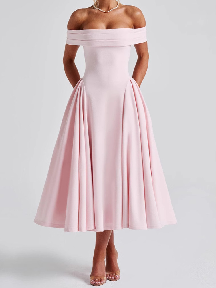 Women’s Off Shoulder A-Line Midi Dress - Image 4
