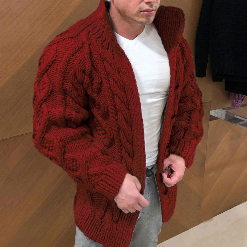 Men’s Thick Cable Knit Cardigan Sweater - Image 2