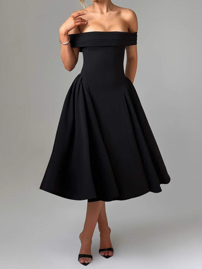 Women’s Off Shoulder A-Line Midi Dress - Image 2