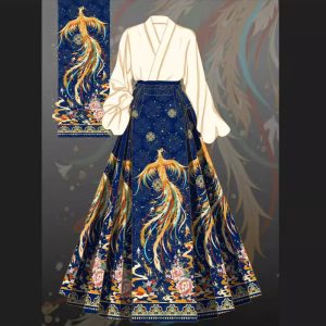 Spring and Summer New Arrival Printed Horse Face Dress Women's New Chinese Toast Collar Horse Face Dress Ancient Dress Daily Horse Face Dress