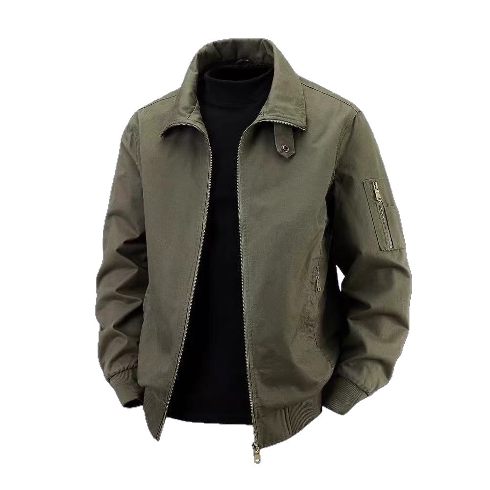 Spring and Autumn New Workwear Jacket Men's Cotton Jacket Solid Color Large SizeLapel Retro Casual Jacket - Image 5