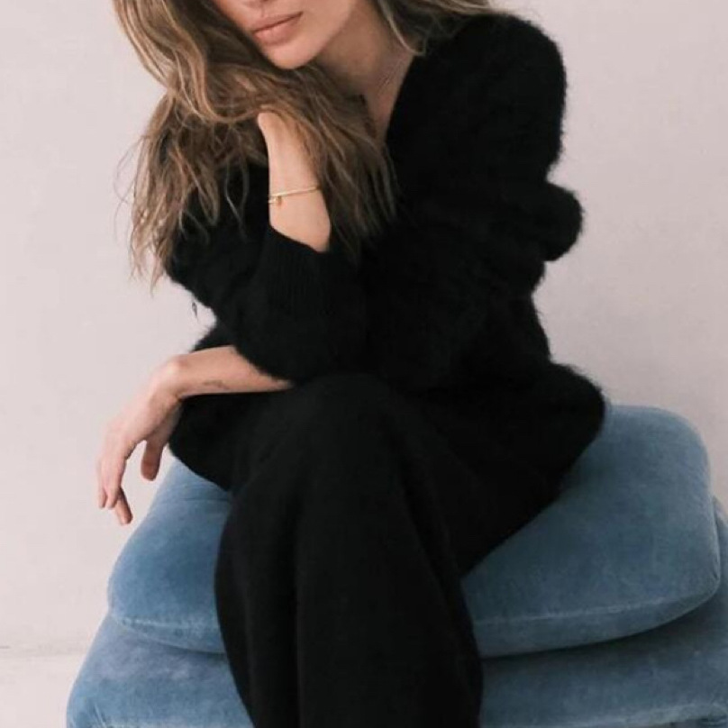 Mink V-neck Knitted Sweater Women's Loose Solid Color Cardigan Women's Coat - Image 8