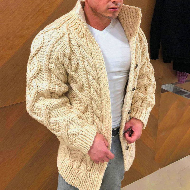 Men’s Thick Cable Knit Cardigan Sweater - Image 7