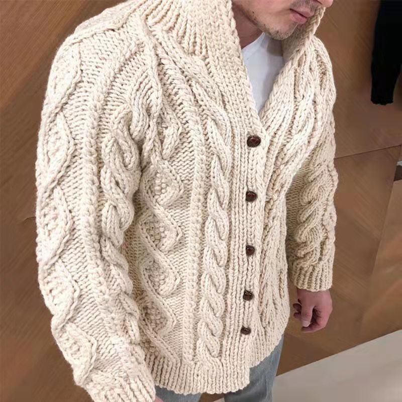 Men’s Thick Cable Knit Cardigan Sweater - Image 6