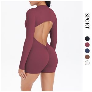Backless Half-Zip Yoga Jumpsuit with Scrunch Butt – Quick-Dry Seamless Fitness Bodysuit
