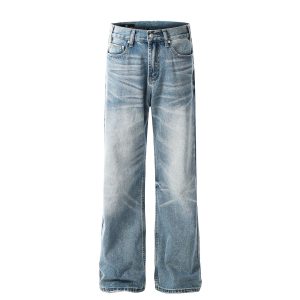 Men’s Straight Leg Jeans – Washed Casual Denim Pants