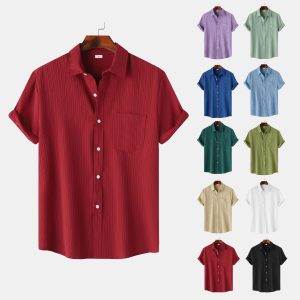 Men’s Slim Fit Cotton Blend Short Sleeve Shirt – Lightweight Casual Button-Down