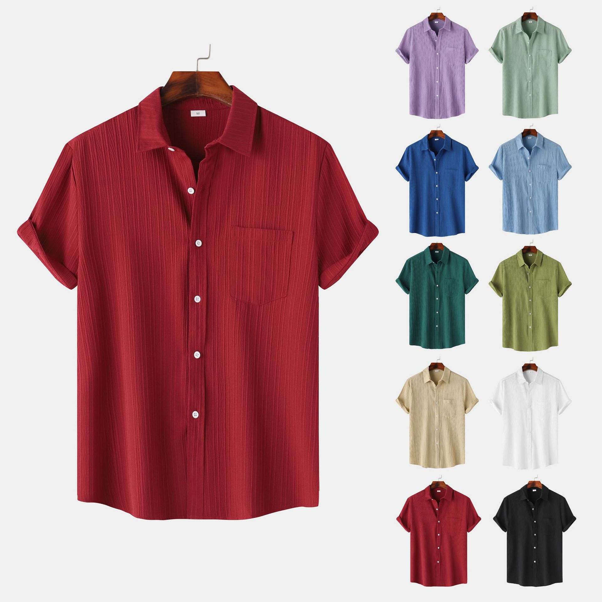 Men’s Slim Fit Cotton Blend Short Sleeve Shirt – Lightweight Casual Button-Down