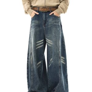 Men’s Straight Leg Jeans – Washed Cotton Denim Casual Long Pants