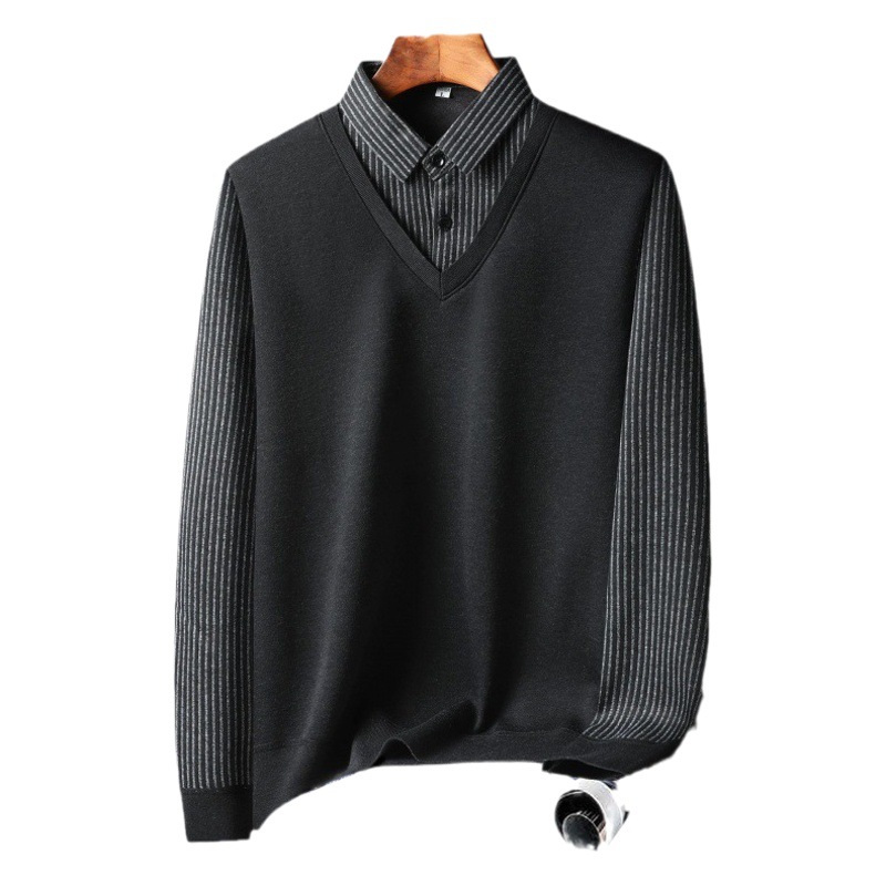 Men’s Business Knit Sweater with Collar – Warm Winter Pullover for Middle-Aged and Elderly