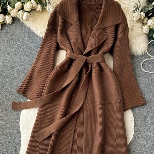 Elegant Simple Sweater Jacket Long Fashionable Knitted Cardigan Outwear Women's Clothing