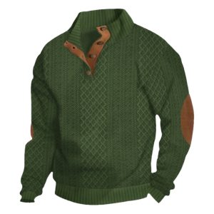 Men’s Jacquard Stand Collar Knit Sweater – Casual Polyester Knitted Pullover