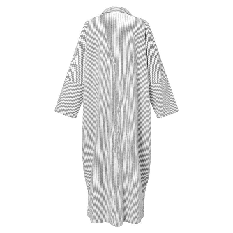 Large size women's clothing wholesale long skirt striped straight tube skirt shirt skirt loose jacket seven quarter sleeve dress - Image 6