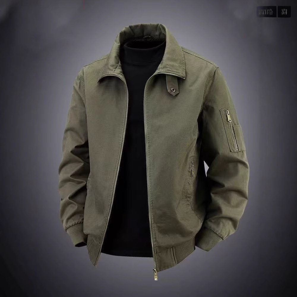 Spring and Autumn New Workwear Jacket Men's Cotton Jacket Solid Color Large SizeLapel Retro Casual Jacket - Image 2
