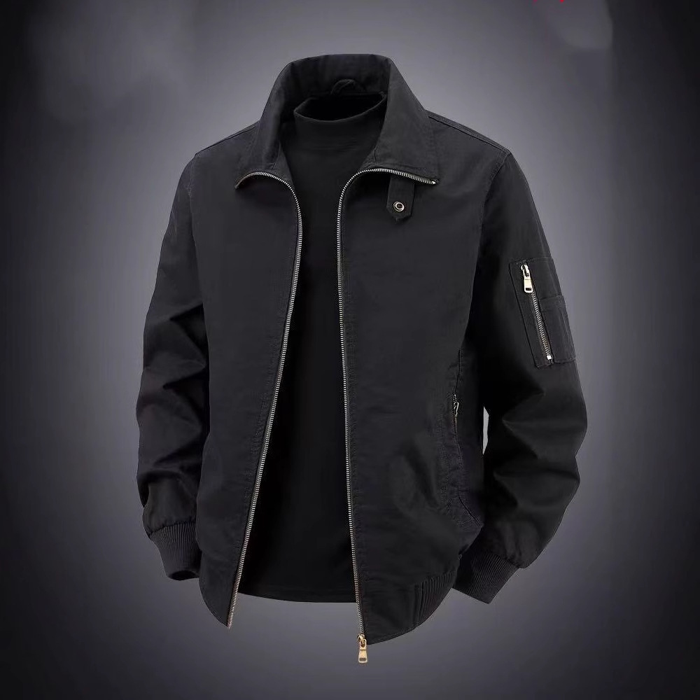 Spring and Autumn New Workwear Jacket Men's Cotton Jacket Solid Color Large SizeLapel Retro Casual Jacket - Image 6