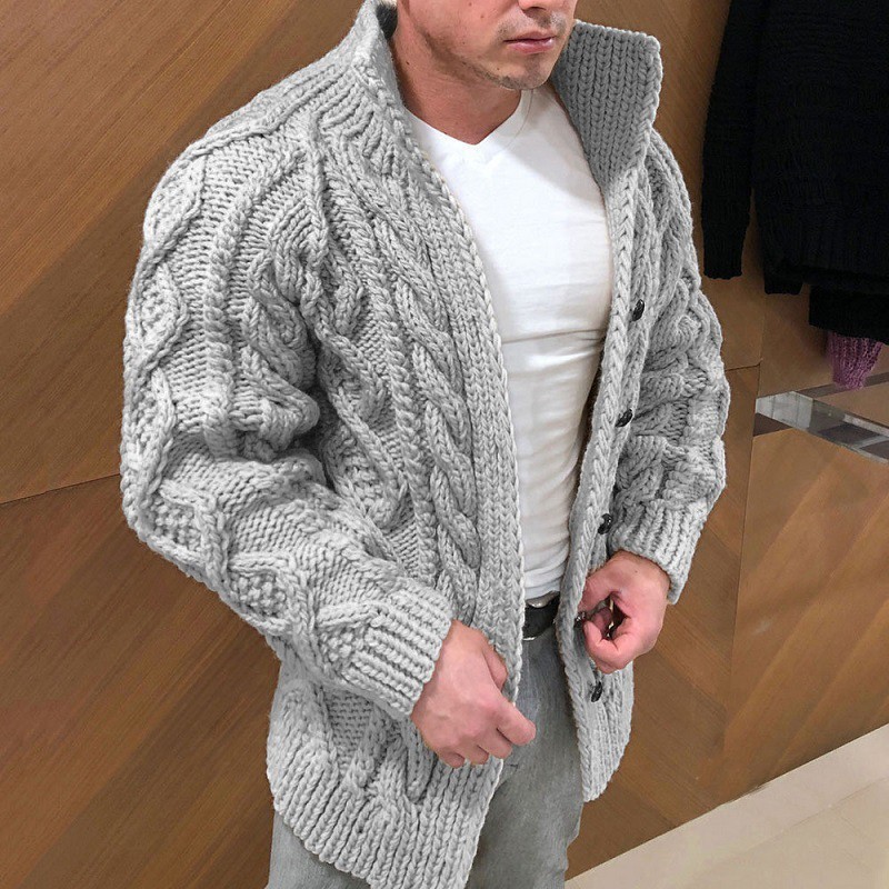 Men’s Thick Cable Knit Cardigan Sweater - Image 3