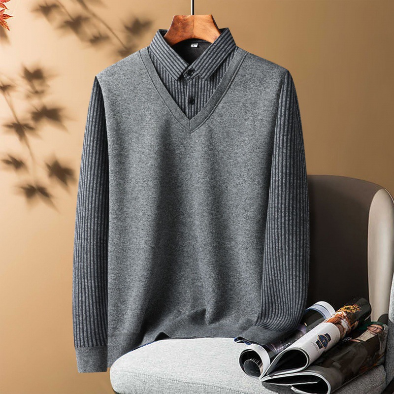 Men’s Business Knit Sweater with Collar – Warm Winter Pullover for Middle-Aged and Elderly - Image 2