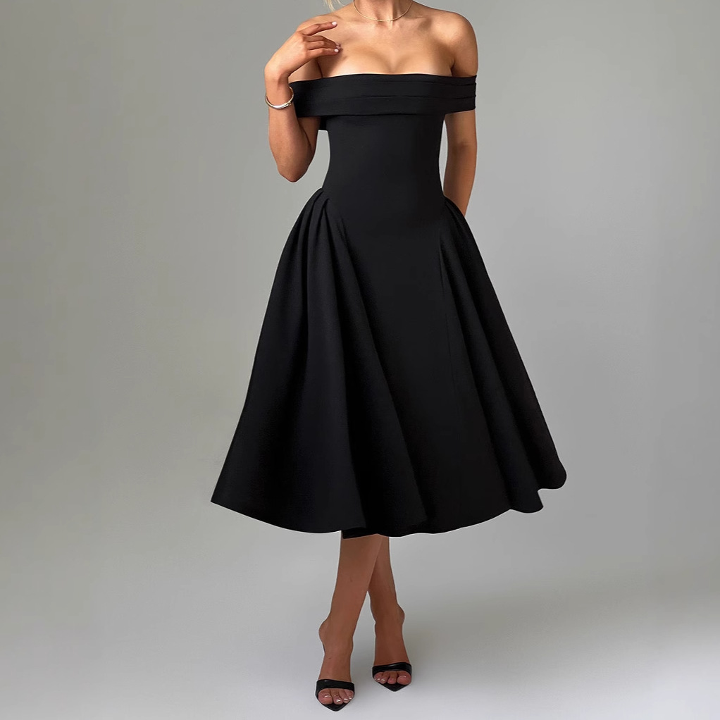 Women’s Off Shoulder A-Line Midi Dress - Image 6