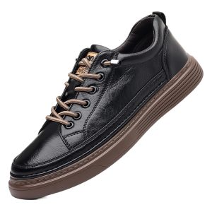 Men’s Casual Leather Sneakers Lace-Up Round Toe Everyday Shoes
