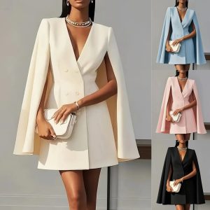 Work Clothing Double-Breasted Shawl Cloak Pure Color Suit Dress Women's Clothing