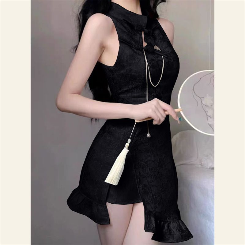 New Chinese Style National Style Improved Cheongsam Sleeveless dress Women's Sexy Hot Girl Slim-Fit Ruffled Fishtail Hip Skirt - Image 7
