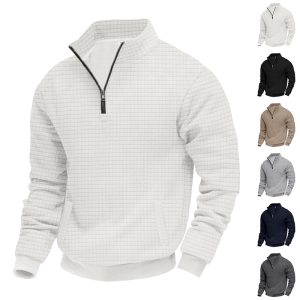 Half-Zip Sweatshirt Men's Autumn and Winter Jacquard Small Square Stand-Up Collar Casual Pullover Large Size Sweatshirt