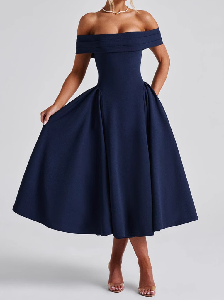 Women’s Off Shoulder A-Line Midi Dress - Image 7