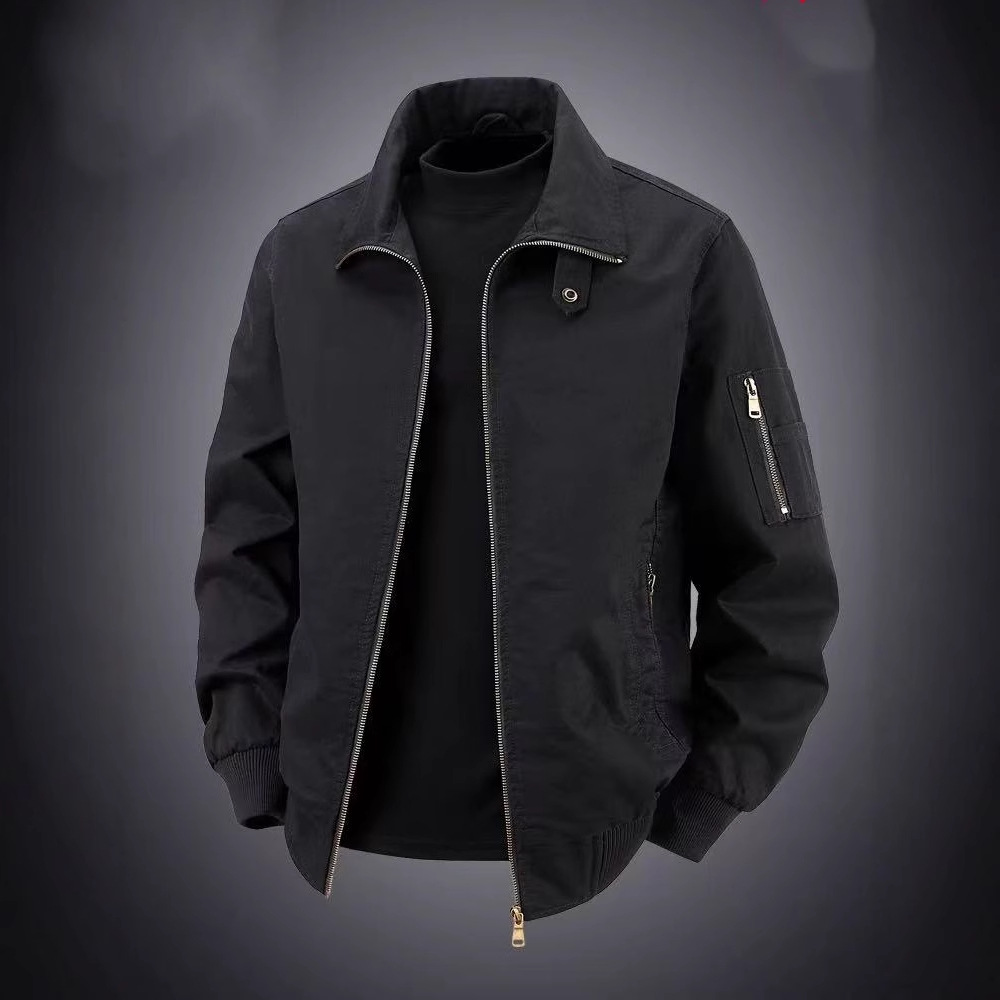 Spring and Autumn New Workwear Jacket Men's Cotton Jacket Solid Color Large SizeLapel Retro Casual Jacket - Image 3