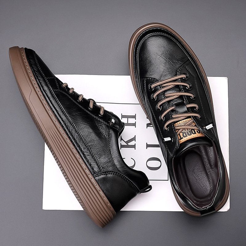 Men’s Casual Leather Sneakers Lace-Up Round Toe Everyday Shoes - Image 2