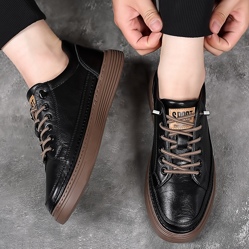 Men’s Casual Leather Sneakers Lace-Up Round Toe Everyday Shoes - Image 4