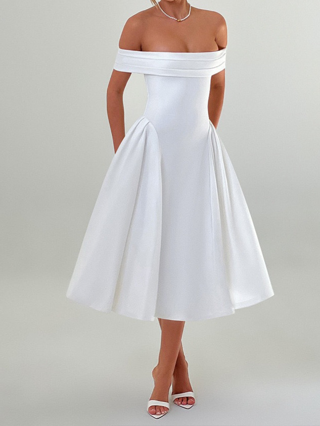 Women’s Off Shoulder A-Line Midi Dress - Image 3