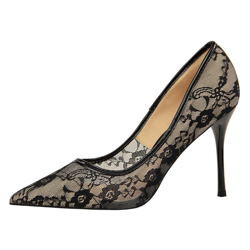 Sexy slimming high heels women's shoes stiletto high heel shallow mouth pointed mesh hollow lace shoes