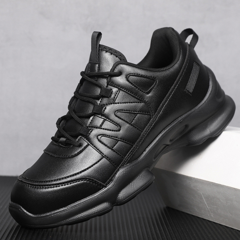 Outdoor black sports shoes, leather mesh men's casual running shoes, shock-absorbing and wear-resistant training shoes, walking sports shoes - Image 7