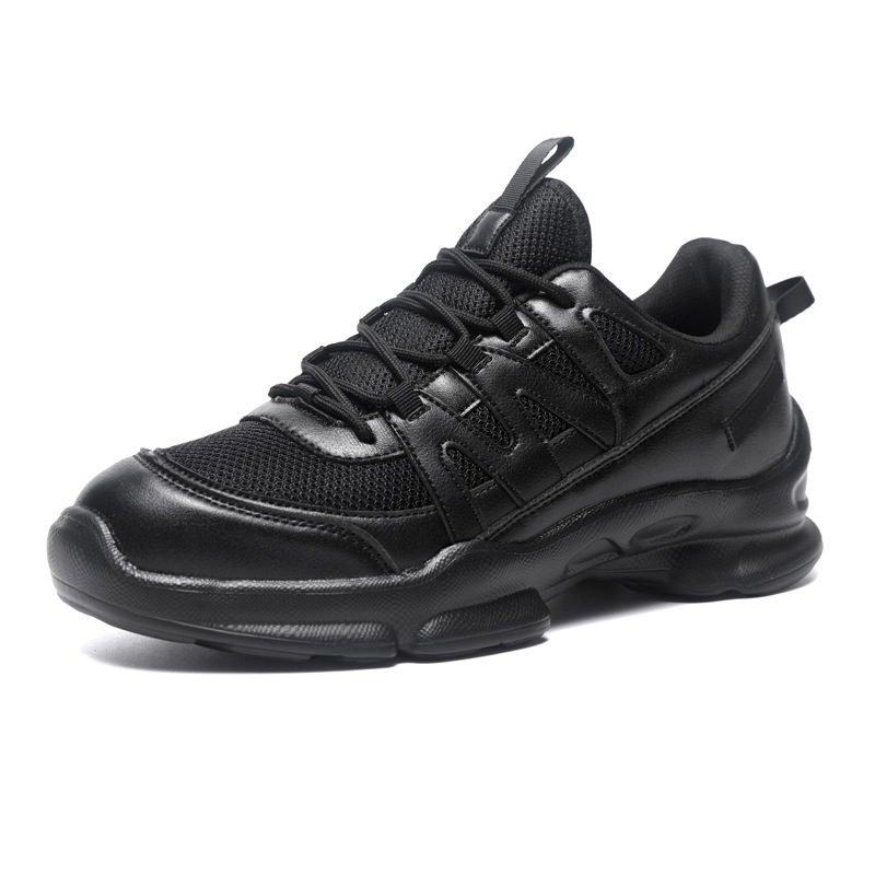 Outdoor black sports shoes, leather mesh men's casual running shoes, shock-absorbing and wear-resistant training shoes, walking sports shoes - Image 5